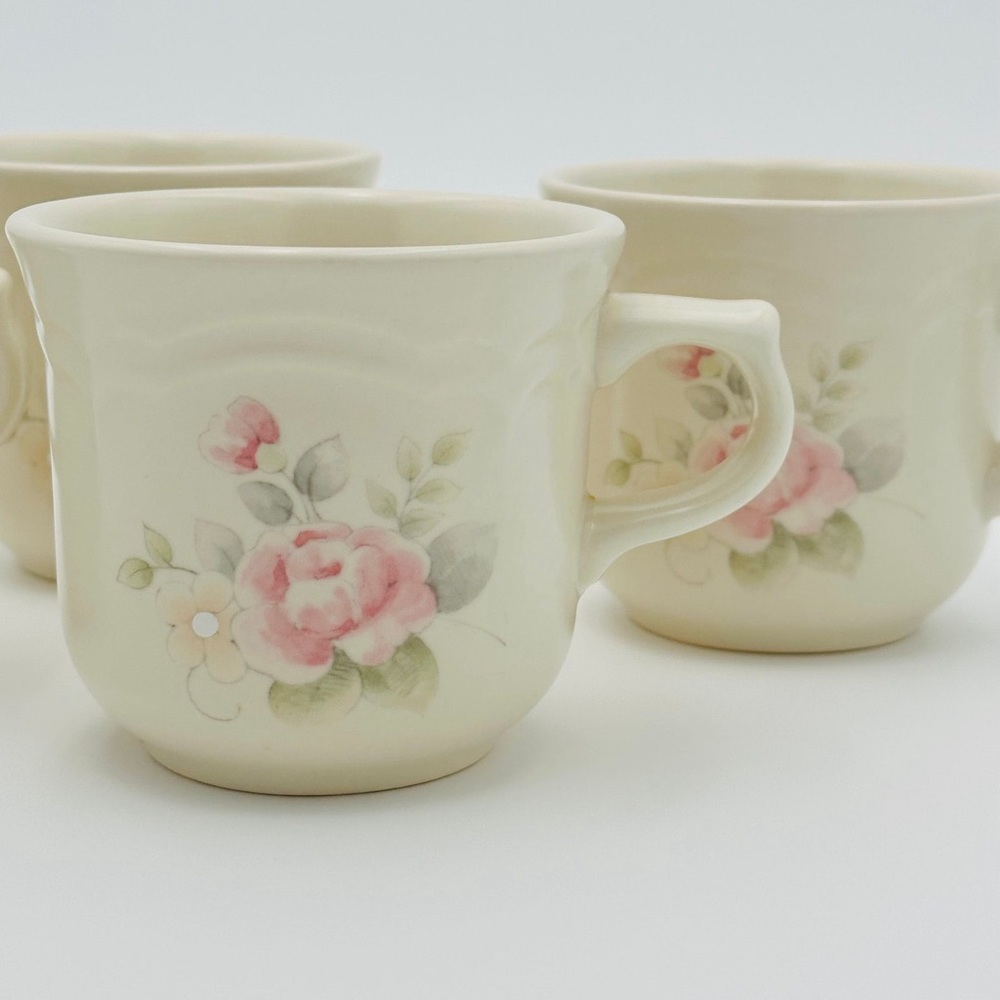 Set of 6 Tea Rose Coffee Cups by Pfaltzgraff Elegant‎ Pink Rose Design Vintage